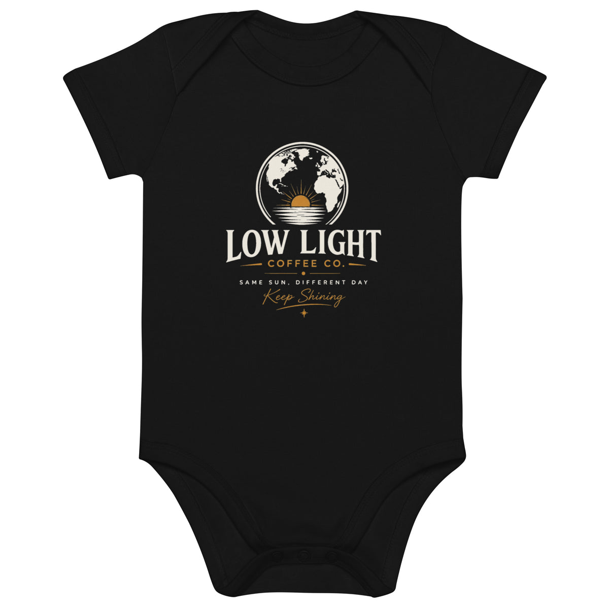Organic Cotton Baby Bodysuit — Low Light Signature — Black — dark-surface 1