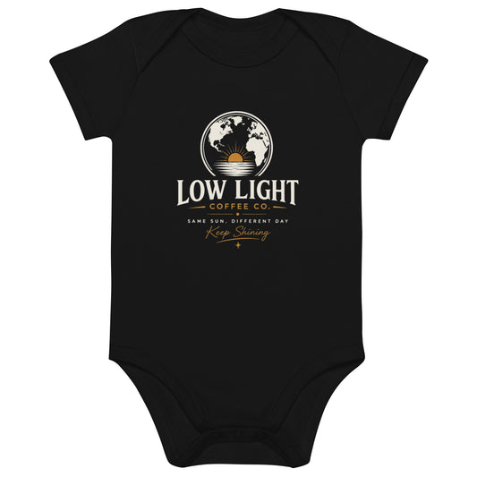 Organic Cotton Baby Bodysuit — Low Light Signature — Black — dark-surface 1